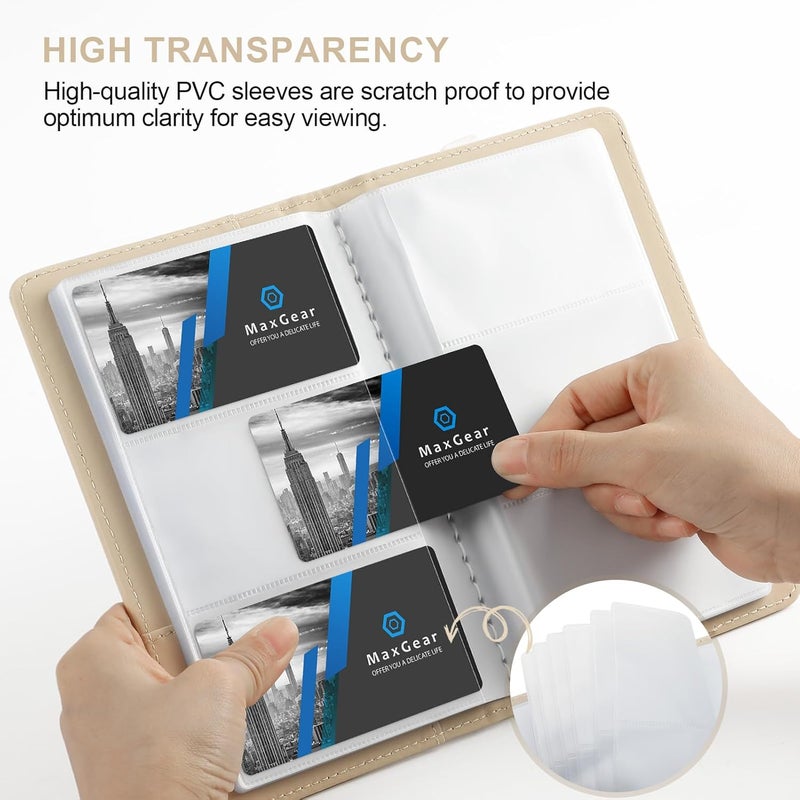 MaxGear Business Card Organizer, 240 Cards Book Portable Business Card Holder for Men & Women, Professional PU Credit Cards Binder File Storage, Off-white - Image 2